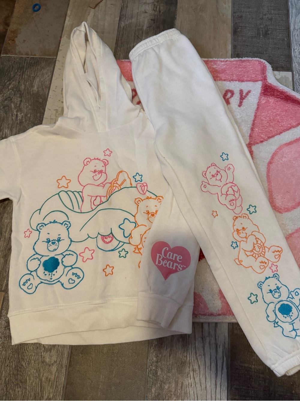 Care Bears White Loungewear Set with Teal, Orange & Pink Prints